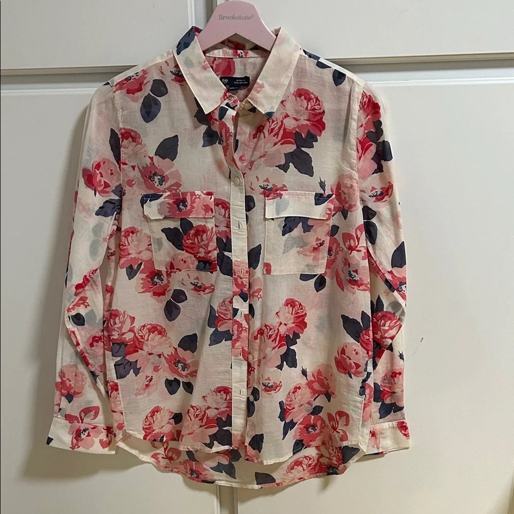 GAP Floral Button-Up Shirt - Pink and Navy - Picture 1 of 6
